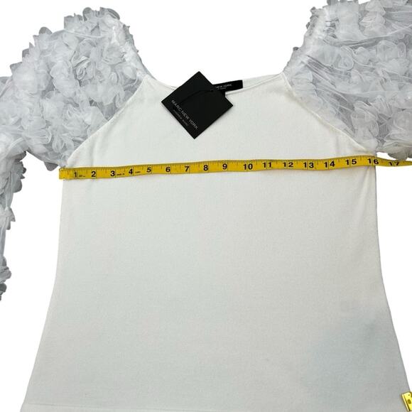 🆕 Marc NY Top Womens Size M White Knit w Tulle Pouf Ruffle Sleeves Romantic NWT - Picture 9 of 11